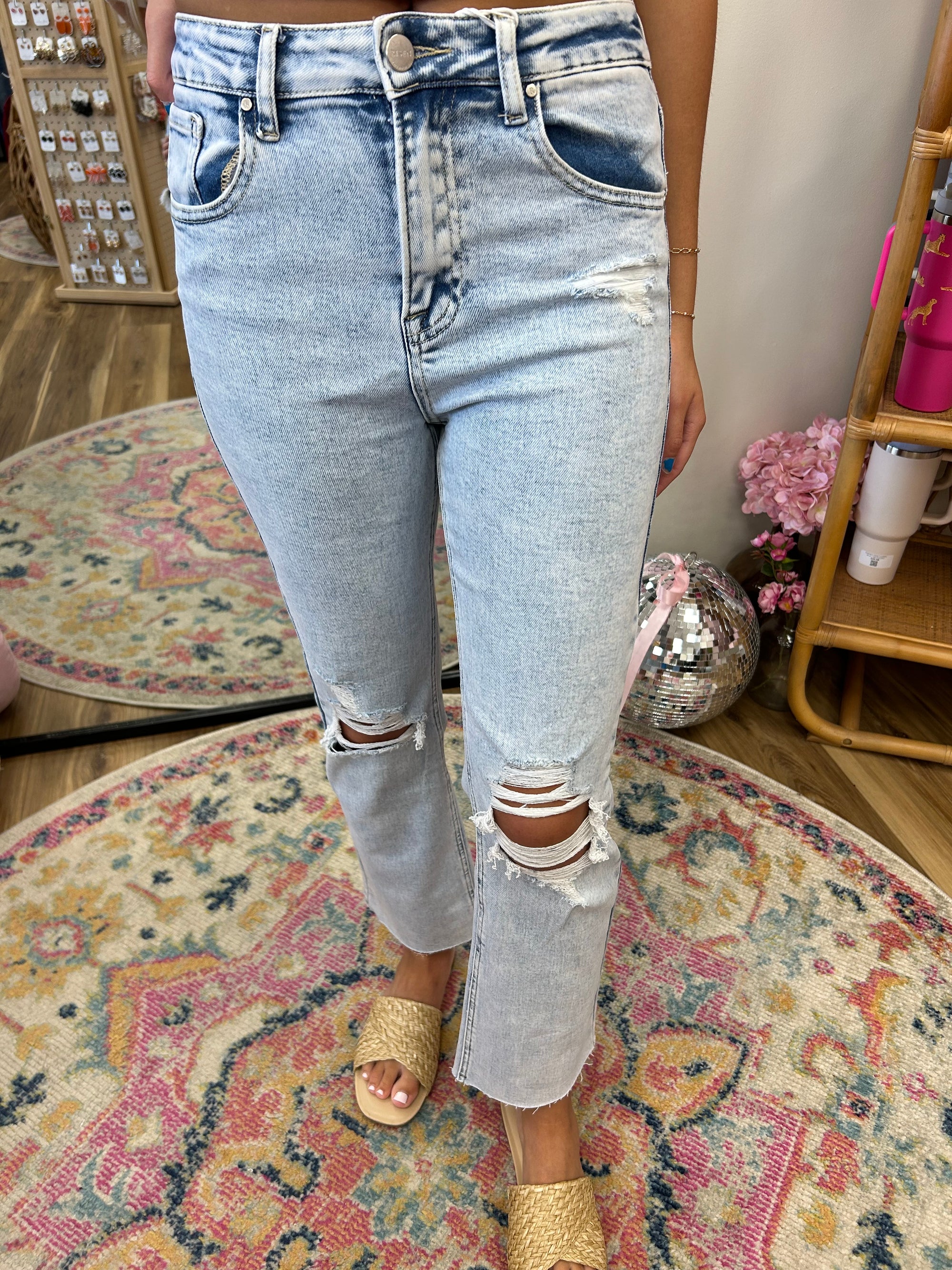 R High Rise Crop Straight Ankle Jeans