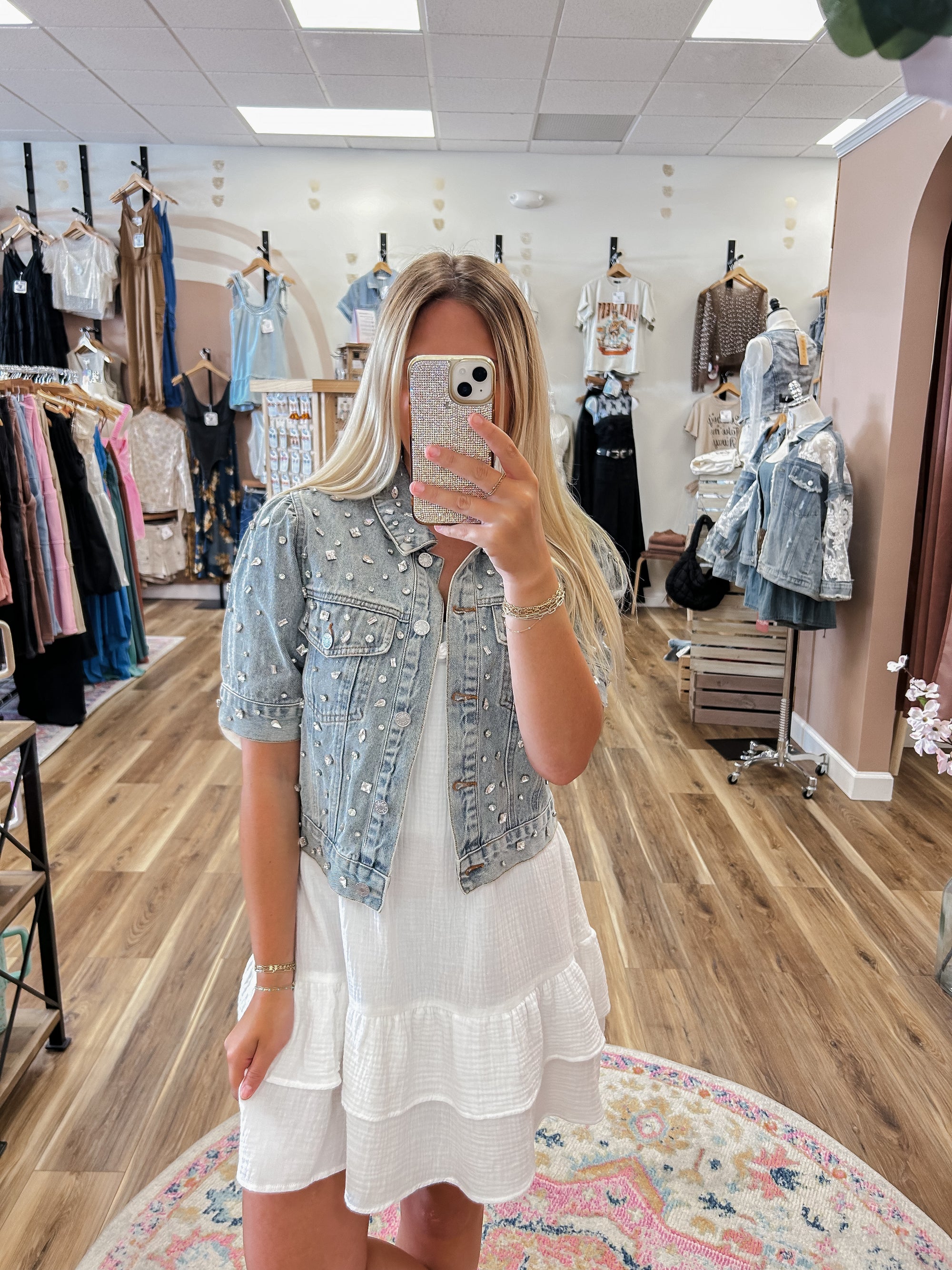 Markie Rhinestone Crop Denim Jacket