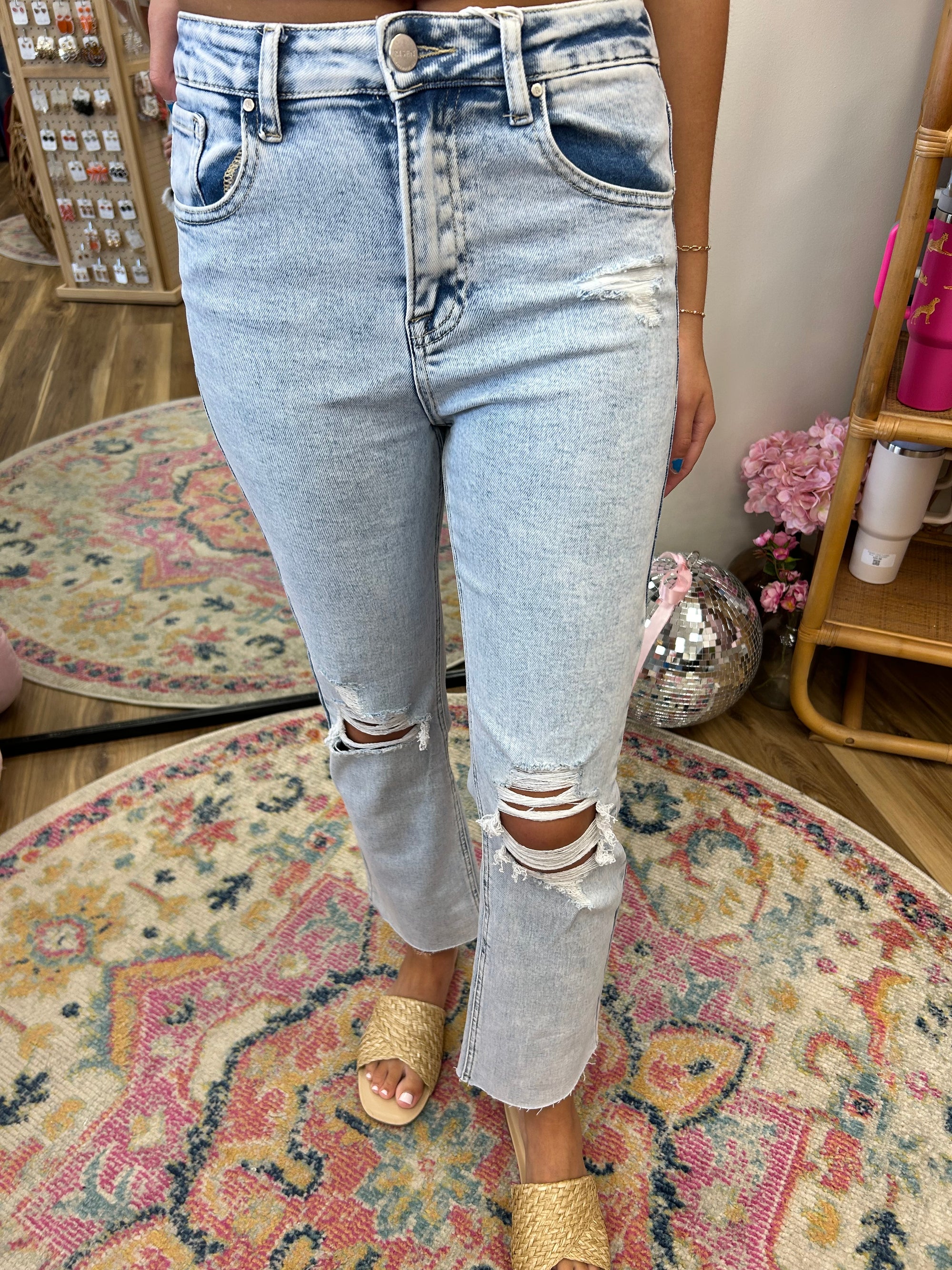 R High Rise Crop Straight Ankle Jeans