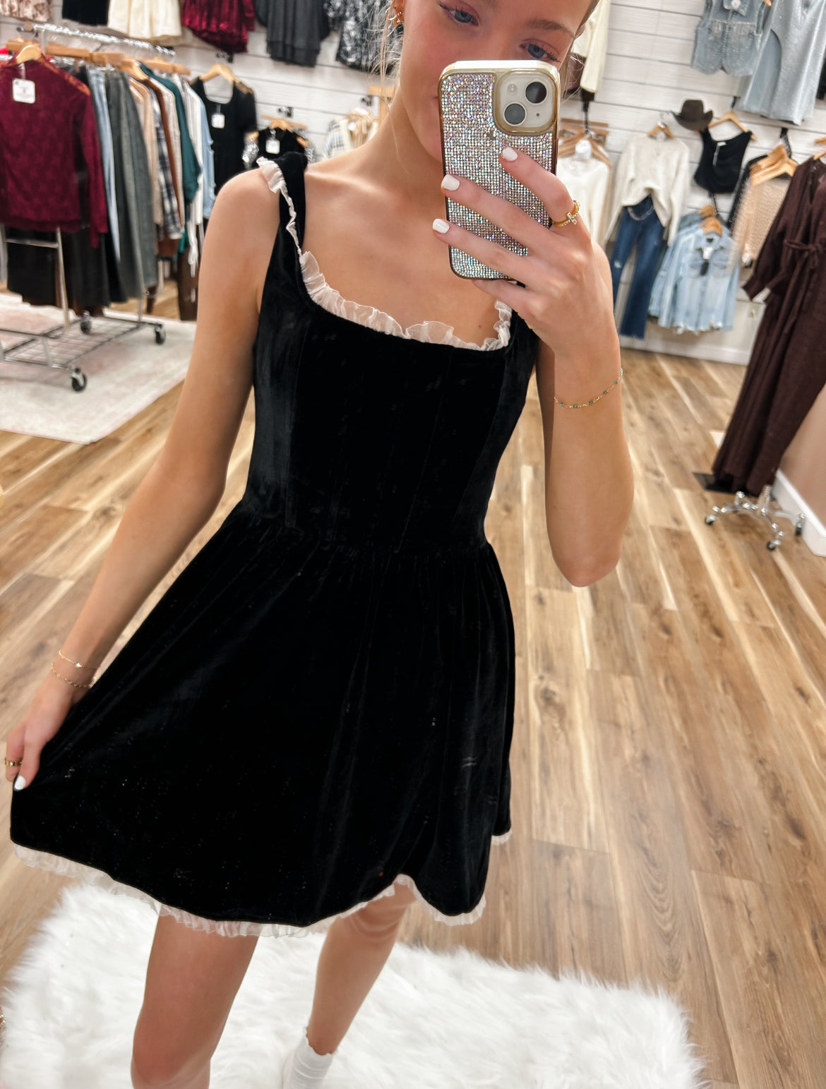 Velvet Lace Trim Dress