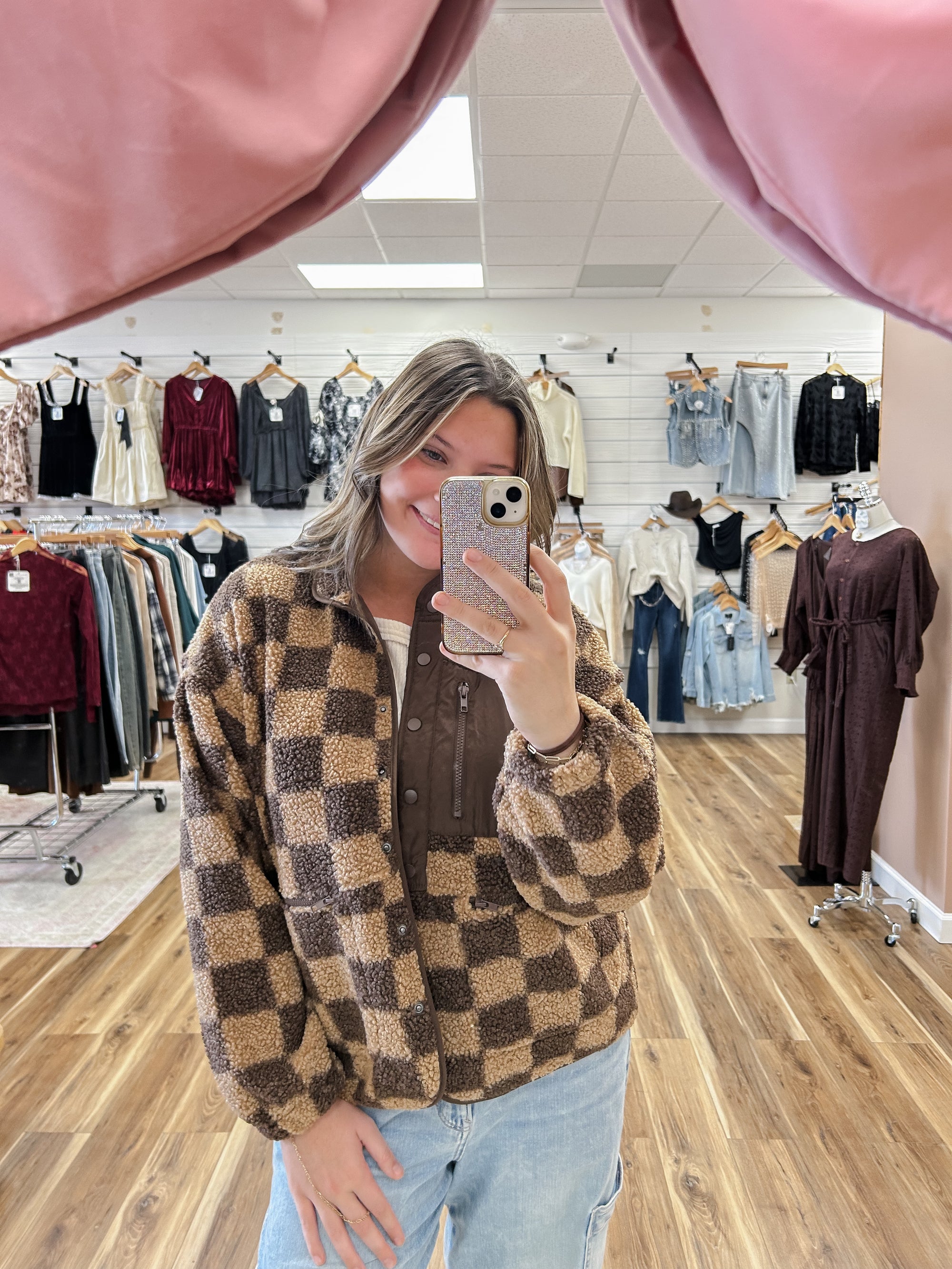 Checkered Brown Fleece Jacket