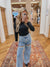 Mid Rise Crystal Slit Bottom Light Denim Jeans