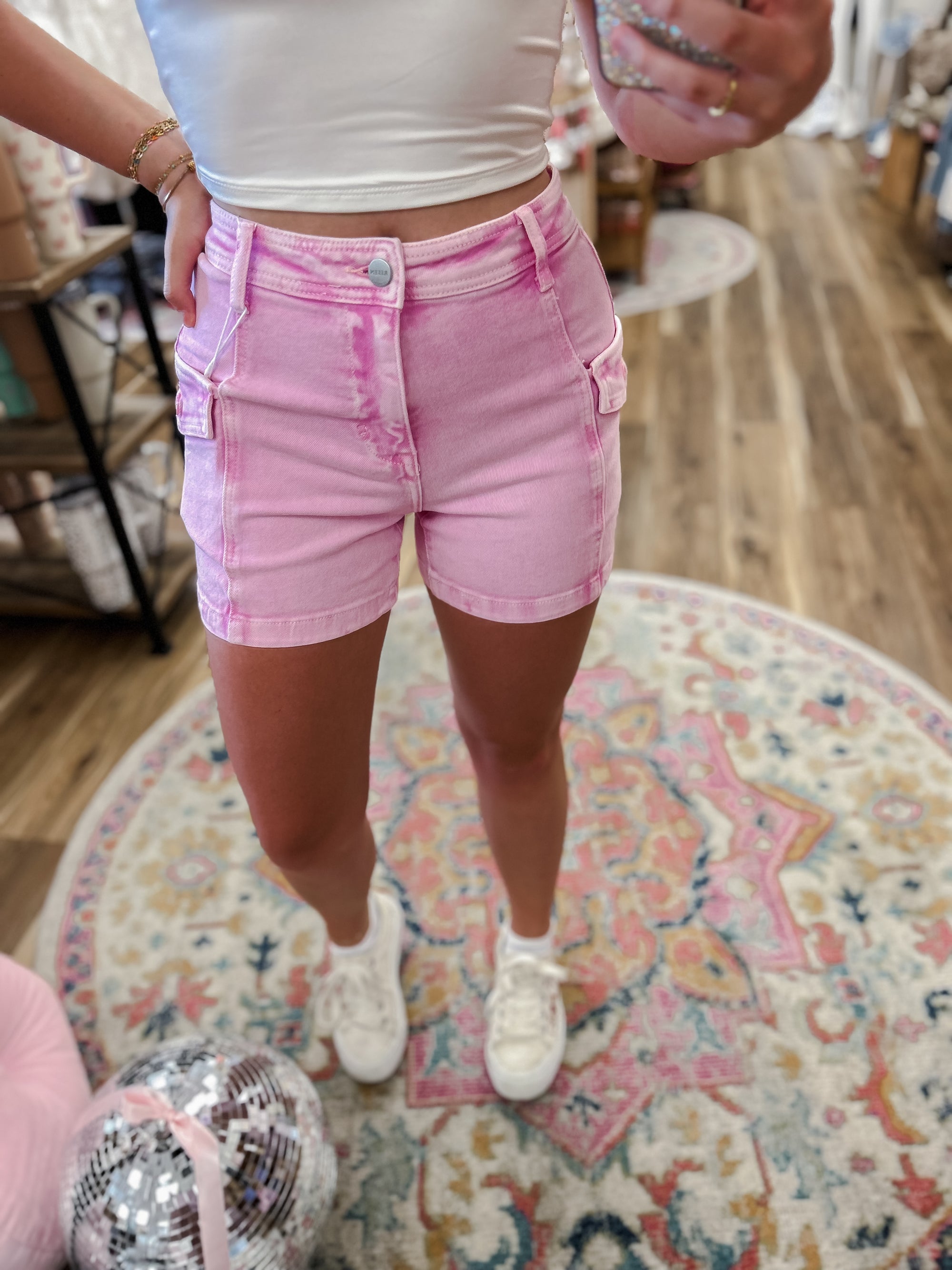 R High Rise Cargo Pink Shorts