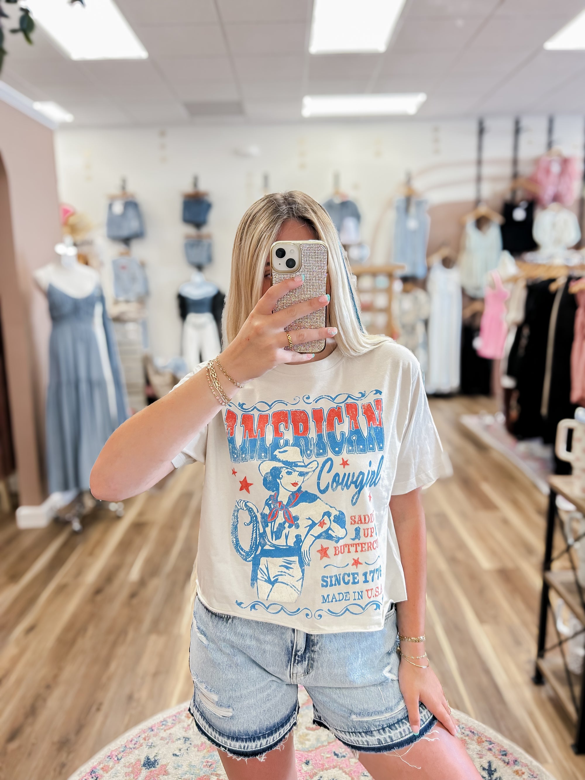 American Cowgirl Vintage Antique White Graphic Tee