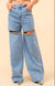 Mid Rise Crystal Slit Bottom Light Denim Jeans