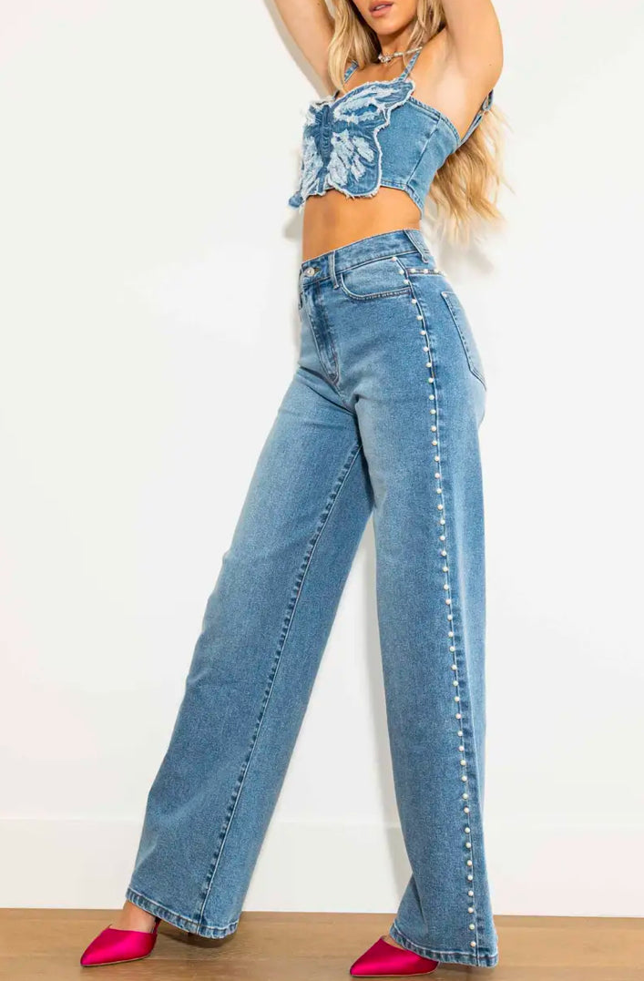 Pearl High-Rise Wide Leg Jeans